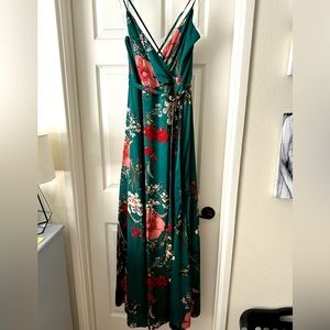 Green Floral Maci Dress with Slit - Perfect Wedding Guest Dress!! *MUST GO*